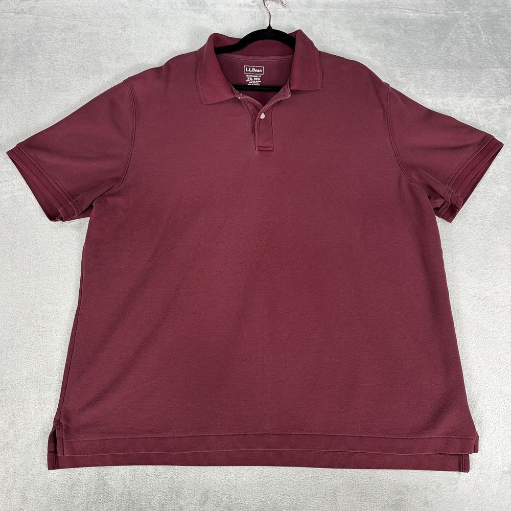 LL Bean Polo Shirt Mens XXL Maroon Short Sleeve Traditional Fit Textured Cotton